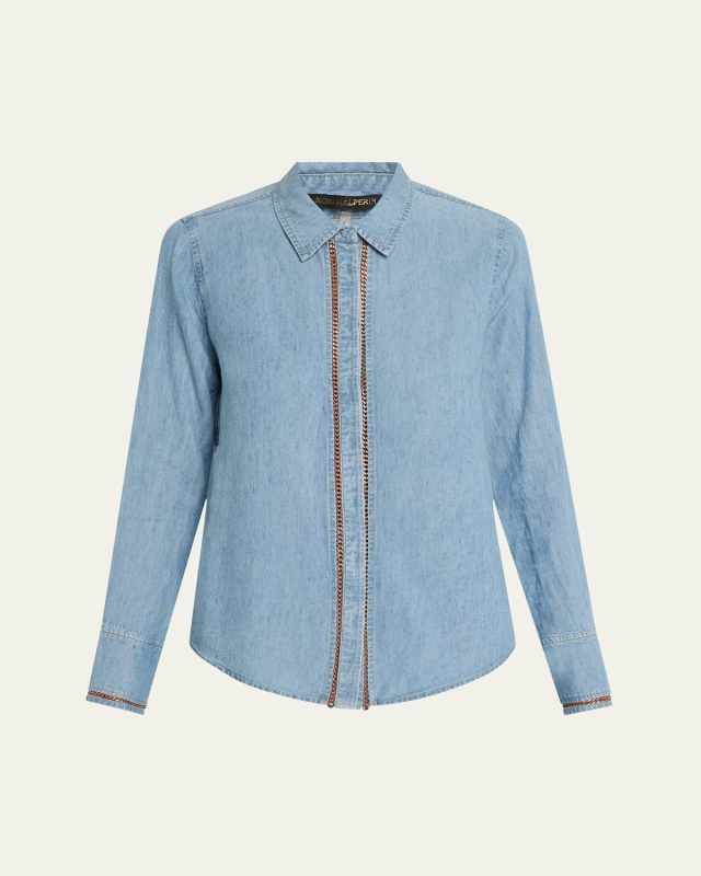 Artemi Chain-Trim Denim Blous